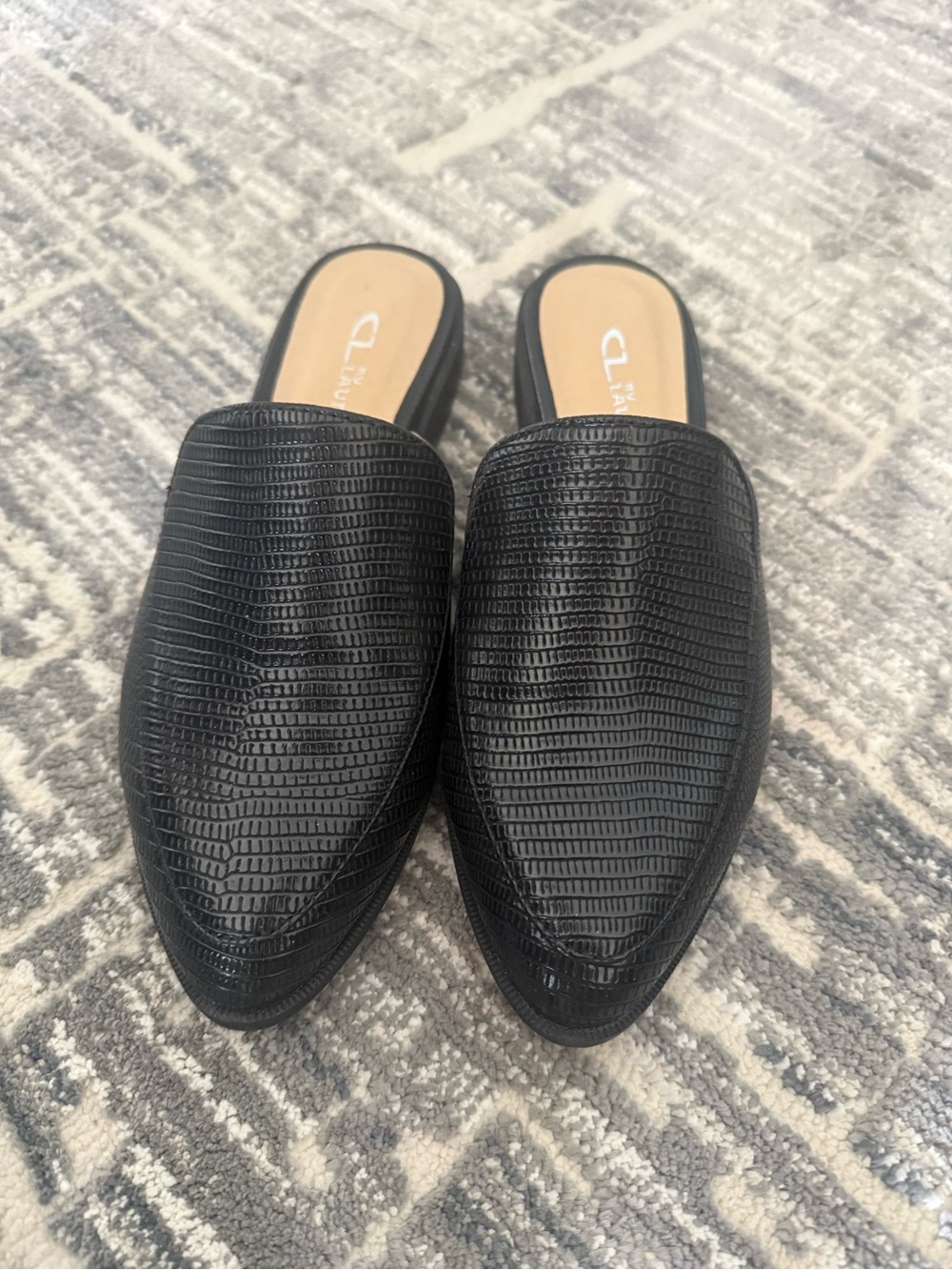 CL by Laundry Black Textured Slip-On Mules